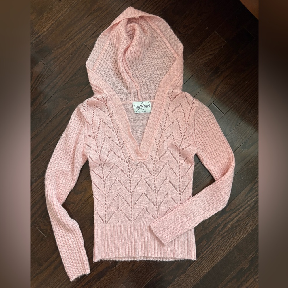 2/$20 - Vintage Knit Hooded V Neck Sweater